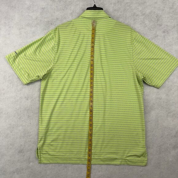 Footjoy PGA Golf Polo Shirt Mens Medium Lime Green Striped Embroidered Crest - Picture 6 of 16
